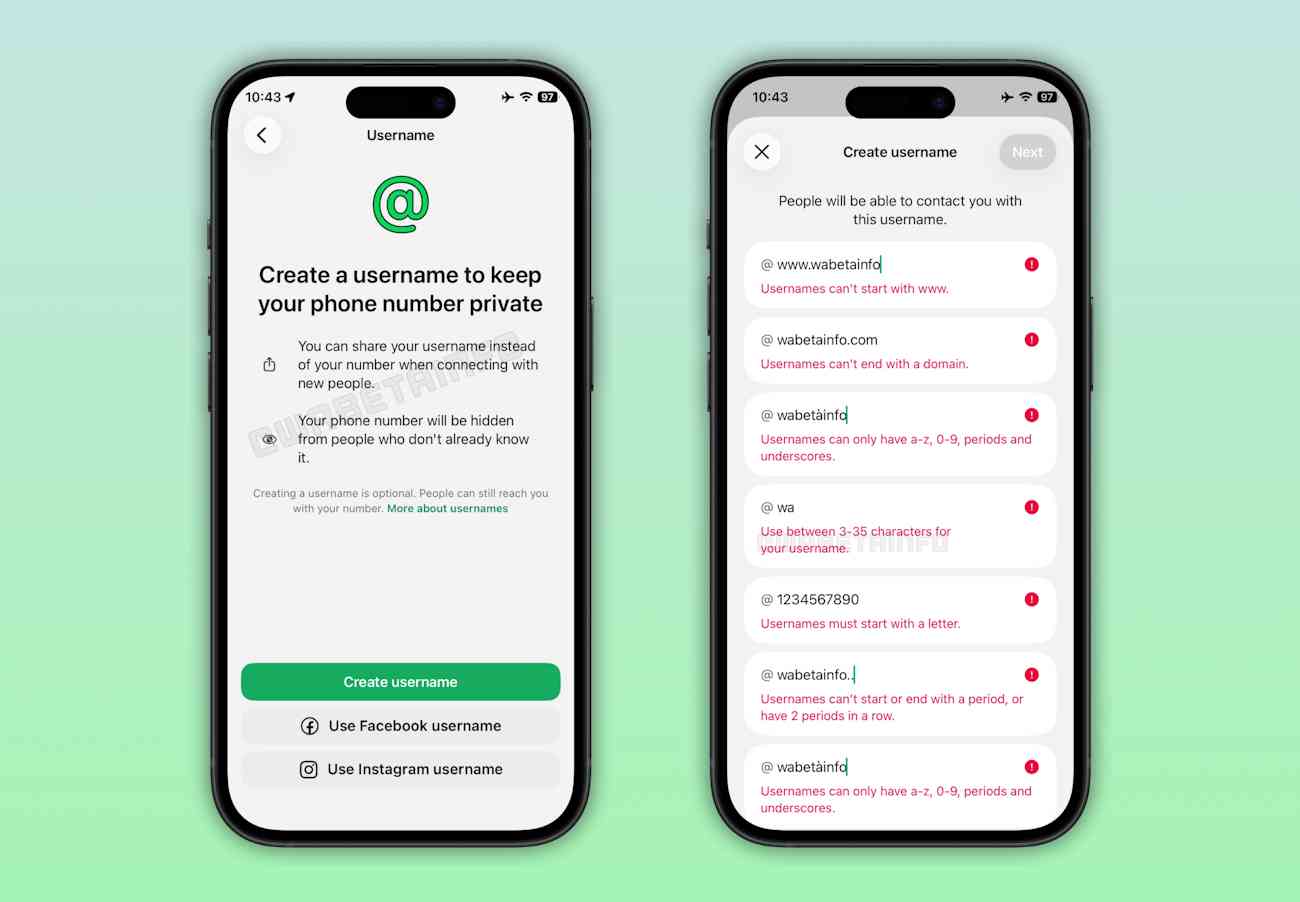 Nombres de usuario de WhatsApp