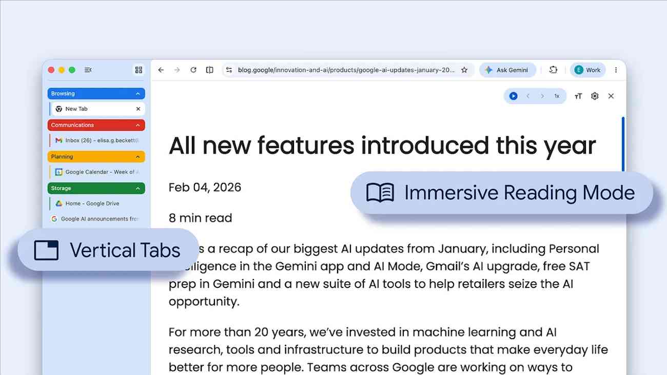 Pestañas verticales y Modo de lectura en Google Chrome