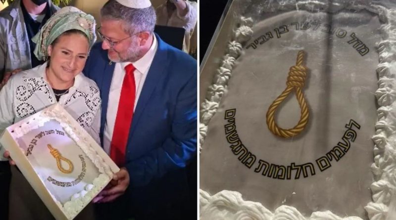 Ministro de Seguridad israelí celebra su cumpleaños con un pastel decorado con una soga (VIDEO)