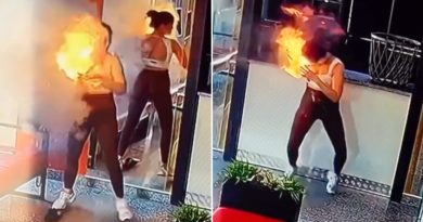 VIDEO: Una mujer revisa su bolso y acaba en llamas
