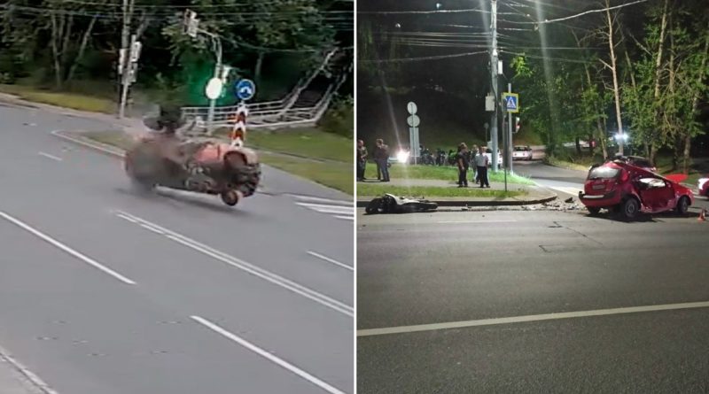 BRUTAL choque: un coche vuelca tras ser embestido por una moto (VIDEO)
